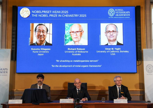 Trio win Nobel Prize in Chemistry for developing metal-organic frameworks